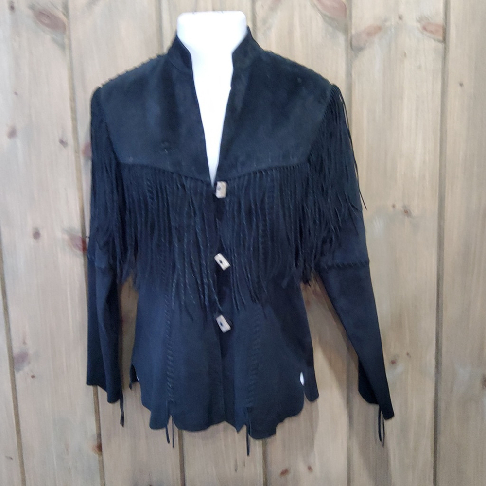 Vintage Scully Leather Fringed Shirt Jacket Black Small